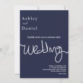 Elegant Simple Navy Blue White Calligraphy Wedding Einladung (Vorderseite)