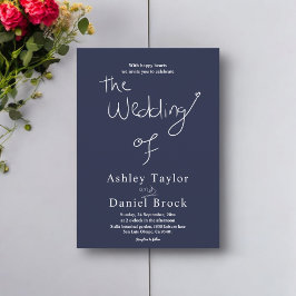 Elegant Simple Navy Blue White Chic Moderne Hochze Einladung