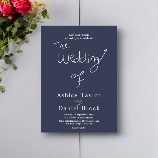 Elegant Simple Navy Blue White Chic Moderne Hochze Einladung