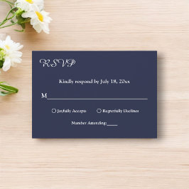 Elegant Simple Navy Blue White Modern Chic Wedding RSVP Karte