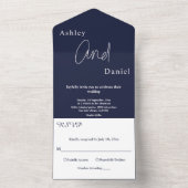 Elegant Simple Navy Blue White Modern Wedding All In One Einladung (Innen Boden)