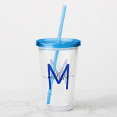 Elegant Simple Navy Blue White Monogram Acryltrinkbecher (Rückseite)