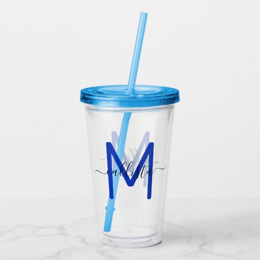 Elegant Simple Navy Blue White Monogram Acryltrinkbecher (Rückseite)
