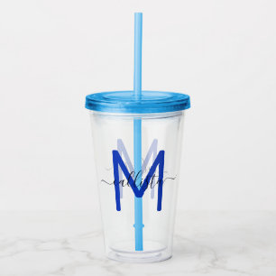 Elegant Simple Navy Blue White Monogram Acryltrinkbecher