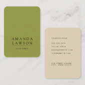 Elegant Simple Olive Green und Beige Visitenkarte (Vorne/Hinten)