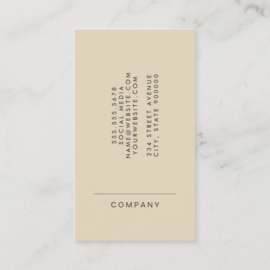 Elegant Simple Olive Green und Beige Visitenkarte (Rückseite)