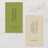 Elegant Simple Olive Green und Beige Visitenkarte (Vorne/Hinten)