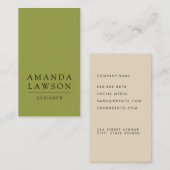 Elegant Simple Olive Green und Beige Visitenkarte (Vorne/Hinten)