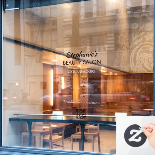 Elegant Simple Opening Hrs Beauty Salon QR Code Fensteraufkleber (Café-Fenster)