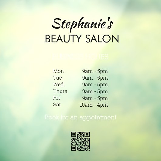 Elegant Simple Opening Hrs Beauty Salon QR Code Fensteraufkleber (Blatt 3)