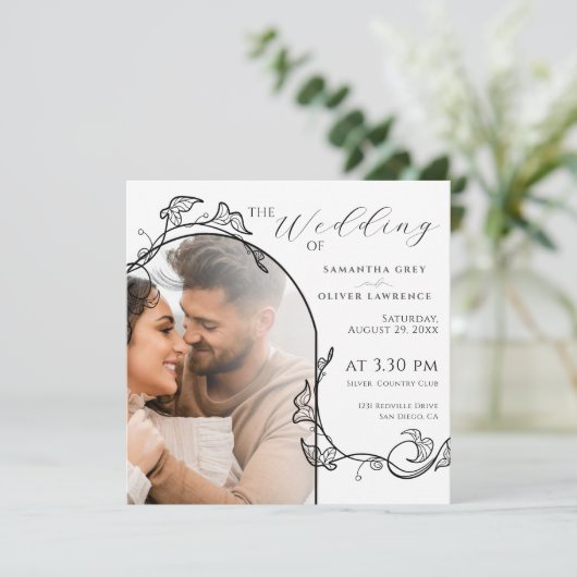 Elegant Simple Photo Wedding Invitation Save The Date (Stehend Vorderseite)