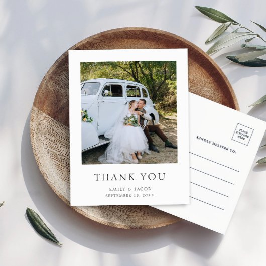 Elegant Simple Photo Wedding Thank You Postkarte