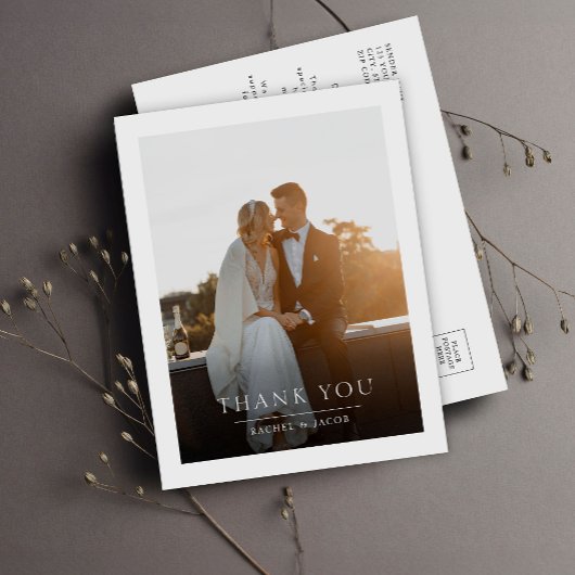 Elegant Simple Photo Wedding Thank You Postkarte
