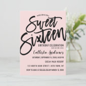 Elegant Simple Pink and Black Typografy Sweet 16 Einladung (Stehend Vorderseite)