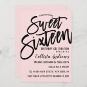 Elegant Simple Pink and Black Typografy Sweet 16 Einladung (Vorne/Hinten)