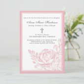 Elegant Simple Pink Floral First Holy Communion Einladung (Stehend Vorderseite)