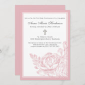 Elegant Simple Pink Floral First Holy Communion Einladung (Vorne/Hinten)