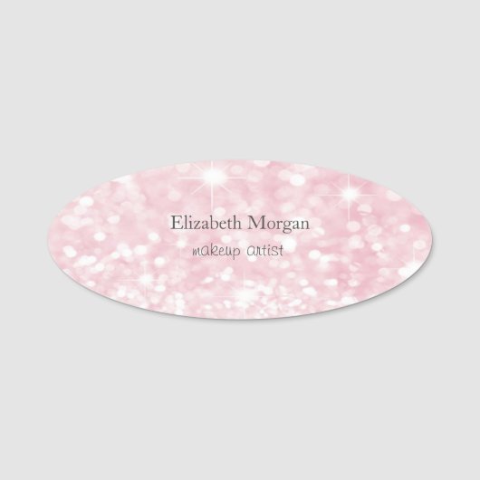 Elegant Simple Pink Glitzer Bokeh Namensschild (Vorderseite)