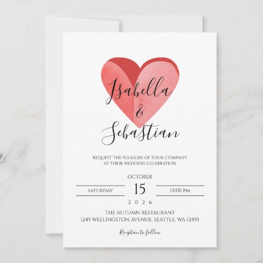 Elegant Simple Pink Heart Wedding Invitation Einladung (Vorderseite)