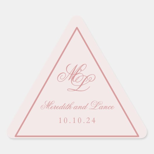 Elegant Simple Pink Monogram Dreieckiger Aufkleber (Vorderseite)