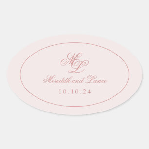Elegant Simple Pink Monogram Ovaler Aufkleber