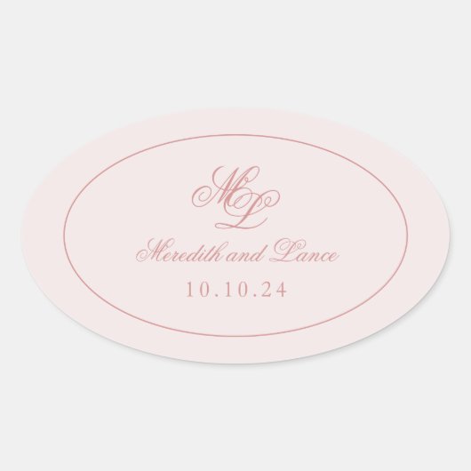 Elegant Simple Pink Monogram Ovaler Aufkleber (Vorderseite)