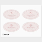 Elegant Simple Pink Monogram Ovaler Aufkleber (Blatt)