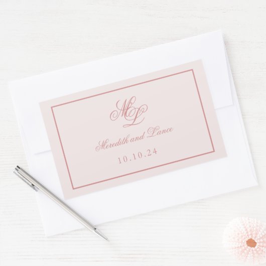 Elegant Simple Pink Monogram Rechteckiger Aufkleber (Umschlag)