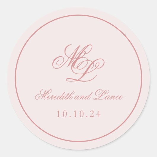 Elegant Simple Pink Monogram Runder Aufkleber (Vorderseite)