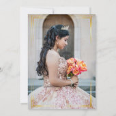 Elegant Simple Pink Rose Gold Floral Quinceñera Einladung (Rückseite)