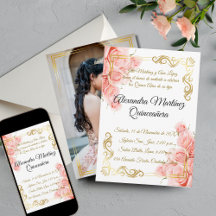 Elegant Simple Pink Rose Gold Floral Quinceñera