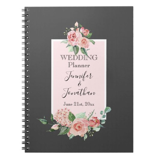 Elegant Simple Pink Roses on Gray Wedding Planner Notizblock (Vorderseite)