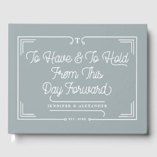Elegant Simple Quote Dusty Blue Wedding Gästebuch