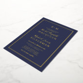 Elegant Simple Real Gold Border Navy Blue Wedding Folieneinladung (Gedreht)