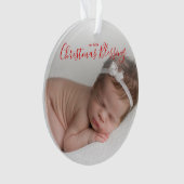 Elegant Simple Red Foto Baby's First Christmas Ornament (Vorderseite)