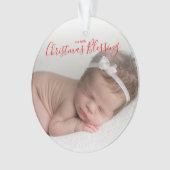 Elegant Simple Red Foto Baby's First Christmas Ornament (Vorderseite)