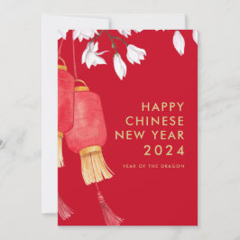 Elegant Simple Red Happy Chinesisch Neujahr 2024 Feiertagskarte