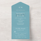 Elegant Simple Retro Blue mit Monogram Wedding All In One Einladung (Innen Boden)
