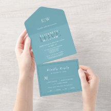 Elegant Simple Retro Blue mit Monogram Wedding
