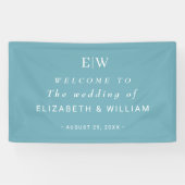 Elegant Simple Retro Blue mit Monogram Wedding Banner (Horizontal)