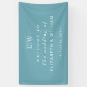 Elegant Simple Retro Blue mit Monogram Wedding Banner (Vertikal)