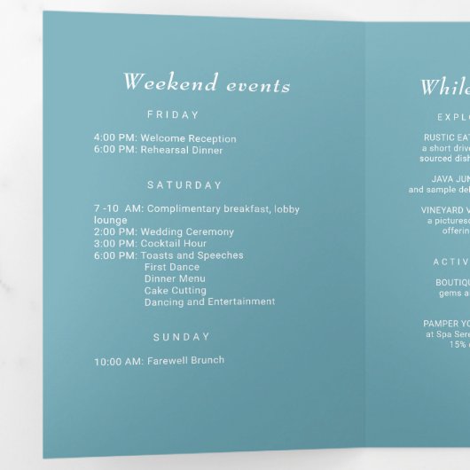 Elegant Simple Retro Blue mit Monogram Wedding Dreifach-gefaltete Programmkarte (Innen Erste Seite)