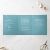 Elegant Simple Retro Blue mit Monogram Wedding Dreifach-gefaltete Programmkarte (Innenseite)