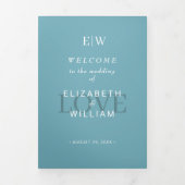 Elegant Simple Retro Blue mit Monogram Wedding Dreifach-gefaltete Programmkarte (Cover)