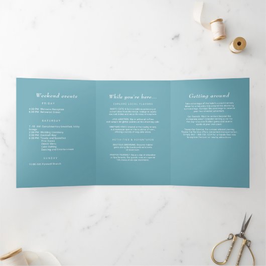 Elegant Simple Retro Blue mit Monogram Wedding Dreifach-gefaltete Programmkarte (Innenseite)