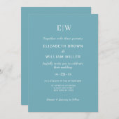 Elegant Simple Retro Blue mit Monogram Wedding Einladung (Vorne/Hinten)