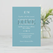 Elegant Simple Retro Blue mit Monogram Wedding Einladung (Stehend Vorderseite)