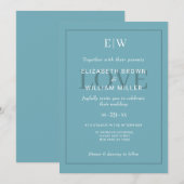 Elegant Simple Retro Blue mit Monogram Wedding Einladung (Vorne/Hinten)