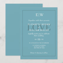 Elegant Simple Retro Blue mit Monogram Wedding
