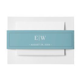 Elegant Simple Retro Blue mit Monogram Wedding Einladungsbanderole